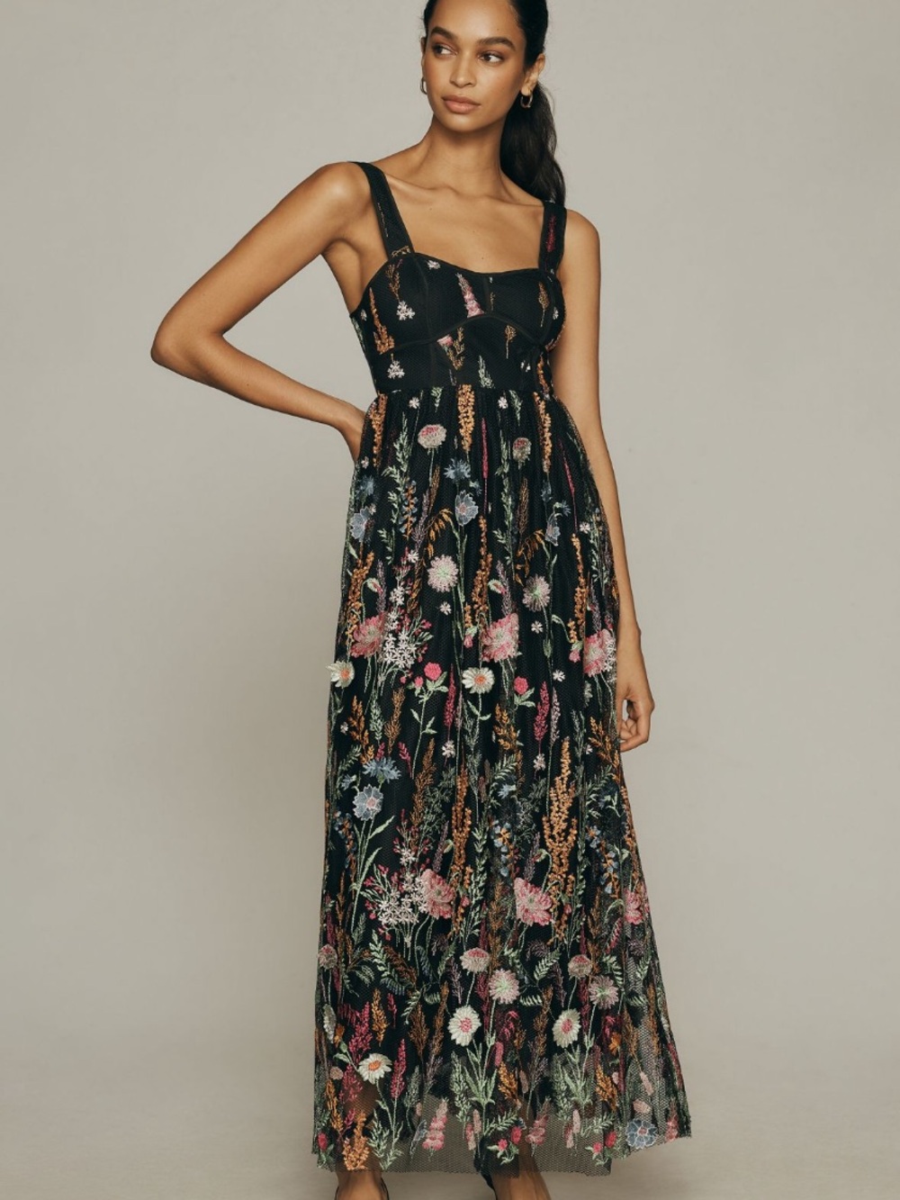 ANTHROPOLOGIE Floral Embroidered Mesh Maxi Dress